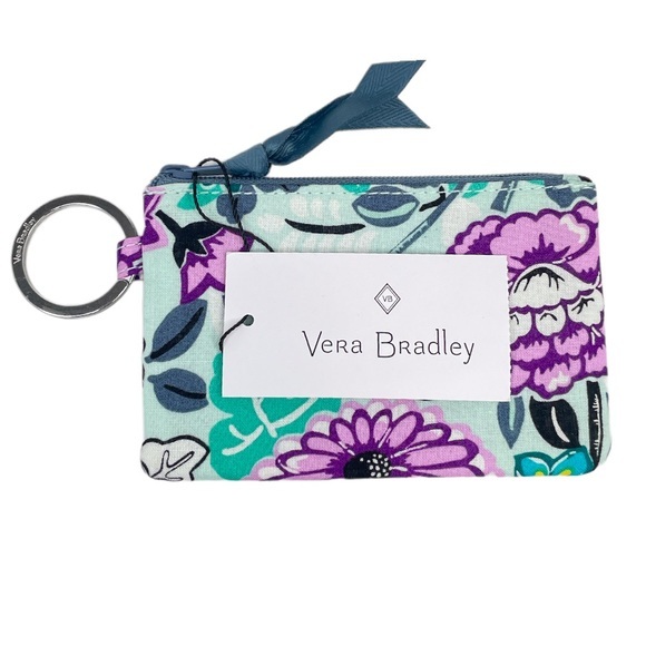 Vera Bradley Penelope’s Garden Zip ID Case and Lanyard Purple Blue Green - Picture 5 of 6